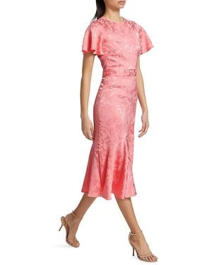 Prabal Gurung Victoria Jacquard Flutter-Sleeve Midi-Dress - Red
