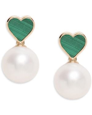 Saks Fifth Avenue 14K, Heart-Shape Malachite, & Fresh Water Pearl Drop Earrings - Green