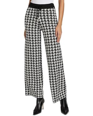 Saks Fifth Avenue Houndstooth High-Rise Straight-Leg Trousers - Black