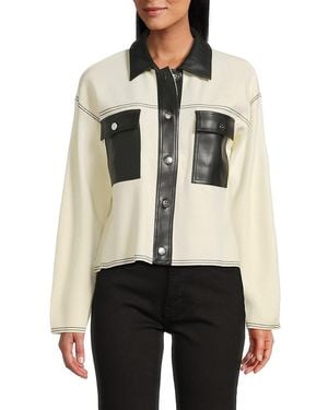 Nanette Lepore Drop Shoulder Faux Leather Trim Jacket - Natural