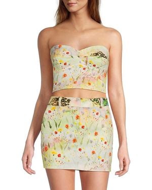 Amanda Uprichard Cava Floral-Print Cotton-Blend Crop Top - Yellow