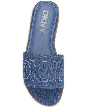 DKNY Willow Logo Denim Flat Sandals - Blue