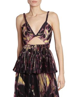 Altuzarra Halki Print Pleated Peplum Top - Black