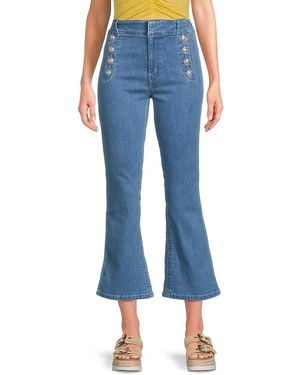 10 Crosby Derek Lam Decorative Button Flared Cropped Jeans - Blue