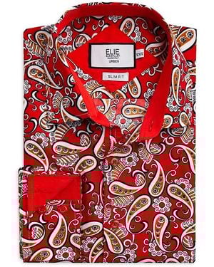 Elie Balleh Slim Fit Paisley Sport Shirt - Red