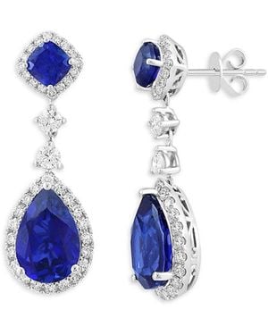 Effy 14K, 8.03 Tcw Lab-Grown Sapphire & 1.27 Tcw Lab-Grown Diamond Drop Earrings - Blue