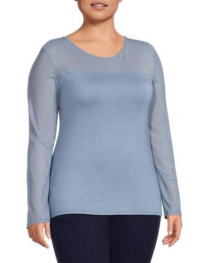 BLUEGREY Plus Optical Illusion Mesh Top - Blue