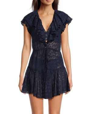 MILLY Dana Leopard Burnout Cover-Up Minidress - Blue