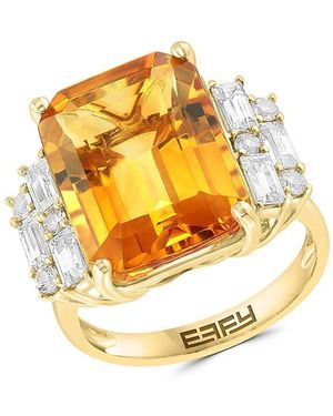 Effy 14k Yellow Gold, Citrine & White Sapphire Ring - Metallic