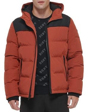DKNY Classic Fit Logo Hooded Puffer Jacket - Black