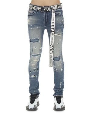 Cult Of Individuality Punk Belted Super Skinny Jeans - Blue