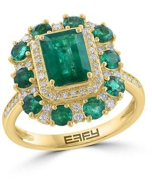 Effy 14K Emerald & 0.32 Tcw Diamond Halo Ring - Green