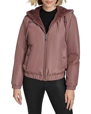 Andrew Marc Dalby Faux Mink Reversible Hoodie - Red