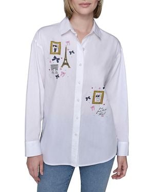 Karl Lagerfeld Graphic Cotton Poplin Shirt - Blue