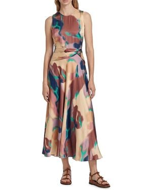Tanya Taylor Christine Twisted-Waist Ink Wash Midi-Dress - Multicolour