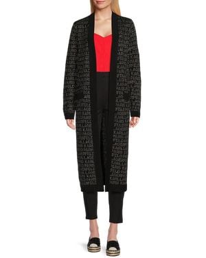 Karl Lagerfeld Duster Logo Open Front Cardigan - Black