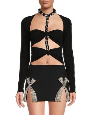 Area Embellished Cutout Bodysuit - Black