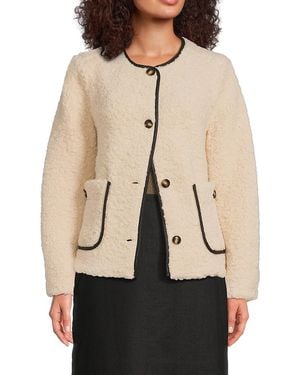 Saks Fifth Avenue Faux-Shearling Contrast-Trim Jacket - Natural