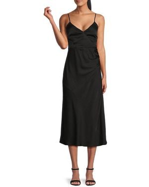 French Connection Ennis Surplice Satin Midi Dress - Black