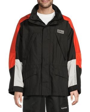 Valentino Colorblock Hooded Windbreaker - Black