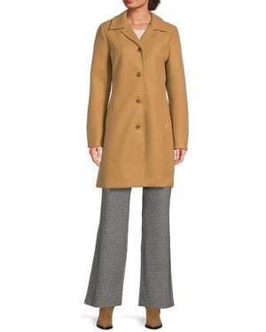 Halston Faux Wool Button-Front Coat - Natural