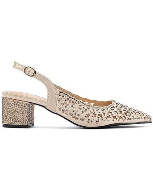 Lady Couture Donna Studded Block Heel Slingback Cut-Out Court Shoes - Metallic