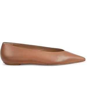 Stuart Weitzman Lina Lacquered Leather Pointed Flats - Brown