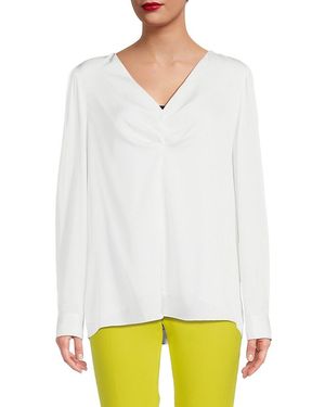 Tahari Ruched Silk Blend Blouse - White