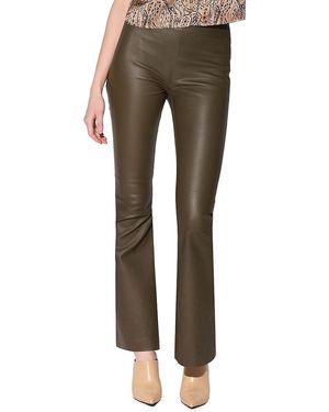 Walter Baker Lexie Slim Fit Bootcut Leather Trousers - Green