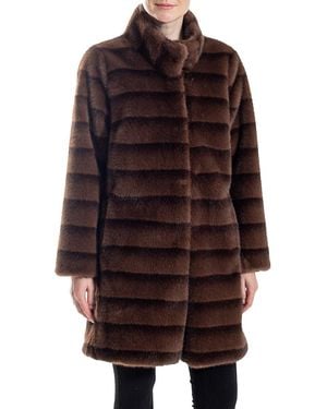 Belle Fare Faux Mink Ombre Coat - Brown