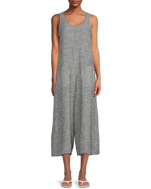 Max Studio Striped Sleeveless Wide Leg Jumpsuit - Grey