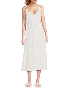Subtle Luxury Triss Linen & Cotton Midi Cover-Up Dress - White