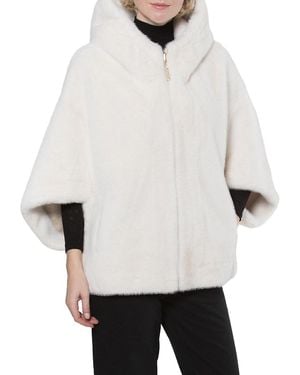 Belle Fare Reversible Faux Mink Hooded Cape - White