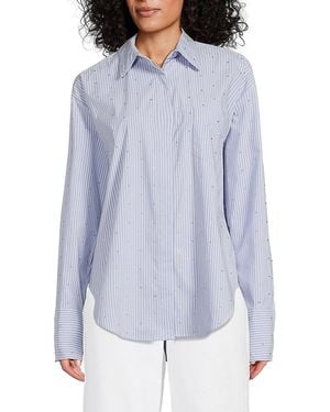 GOOD AMERICAN Rhinestone-Embellished Cotton-Blend Poplin Shirt - Blue