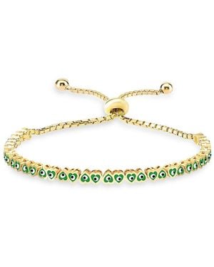 Gabi Rielle Grand Entrance 14k Gold Vermeil Sterling Silver, Imitation Diamond & French Enamel Bolo Bracelet - Metallic