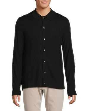 Saks Fifth Avenue Merino Button-Front Wool-Blend Polo Jumper - Blue