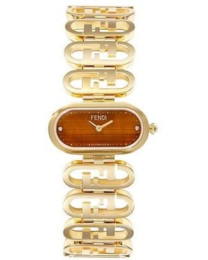Fendi O'Lock Ion-Plated Stainless Steel, Tiger-Eye Stone & 0.03 Tcw Diamond Oval Quartz Watch - Metallic