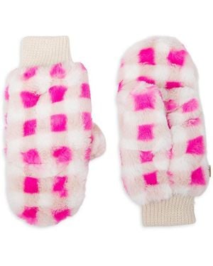 AREA STARS Embrace Checkered Faux-Fur Rib-Knit Cuff Mittens - Pink
