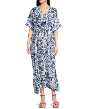 La Moda Clothing Printed Maxi Cover Up Dress - Blue