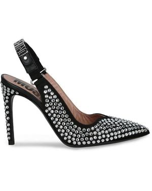 Love Moschino 95Mm Satin Crystal-Embellished Slingback Pumps - Metallic
