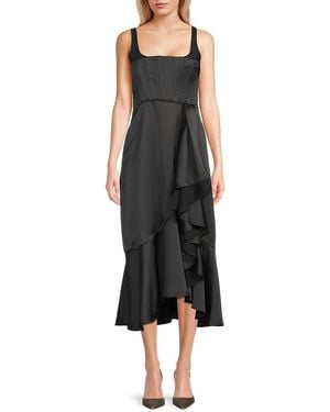 BCBGMAXAZRIA Ruffle Trim Midi Cocktail Dress - Black