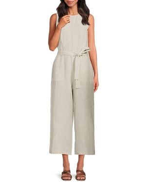 Saks Fifth Avenue 100% Linen Cropped Jumpsuit - Natural