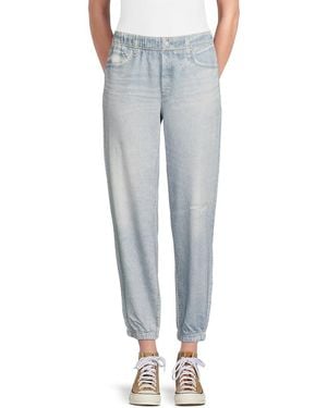 ecru Distressed Denim-print Joggers - Blue