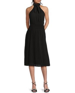 AREA STARS Bow Accordion Pleat Midi-Dress - Black