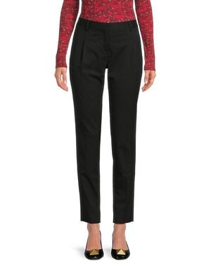 Valentino Flat Front Stretch Wool Trousers - Black