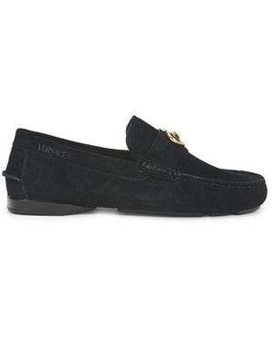 Versace Logo Suede Loafers - Black