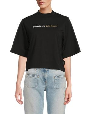 Palm Angels Sunsets Graphic Cropped T-Shirt - Black