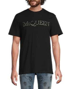 McQueen Logo Embroidered Cotton T-Shirt - Black