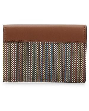 Paul Smith Stripe-Pattern Snap Flap Leather Wallet - Brown