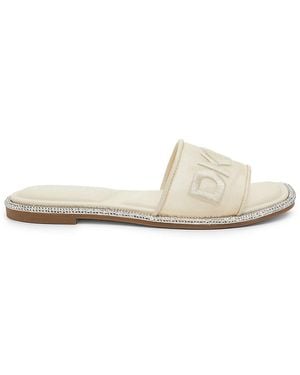 DKNY Badin Logo Embellished-Trim Flat Sandals - White